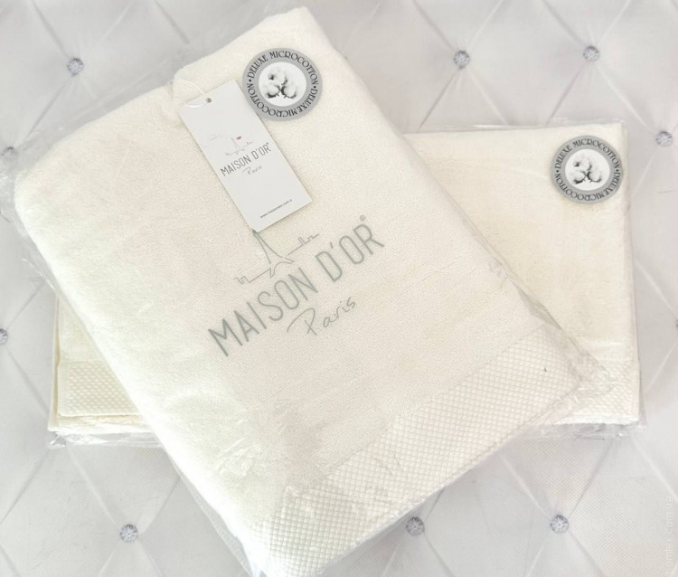 Набір махрових рушників Maison dor Artemis з 2-х штук 50x100 см + 85x150 см молочні