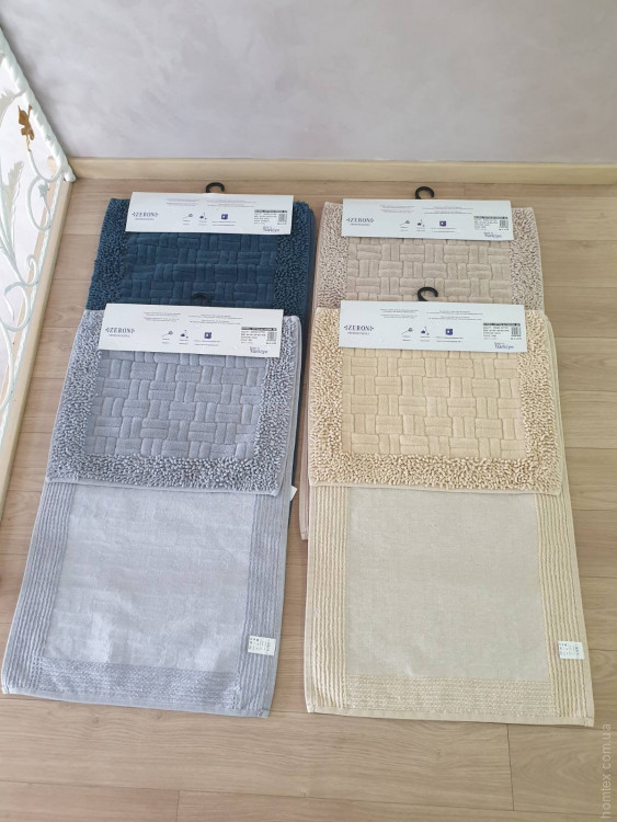 Набор хлопковых ковриков для ванной Zeron Mosso Mosaic из 2-х штук 50х60 см + 60х100 см аквамарин