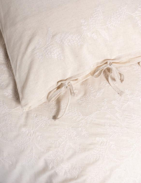 Постельное белье Cotton Box Kivora Beige (бежевое) евро с вышивкой
