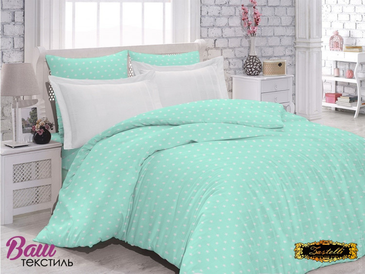 Постельное белье Zastelli 58 белые звезды на мятном поплин полуторное