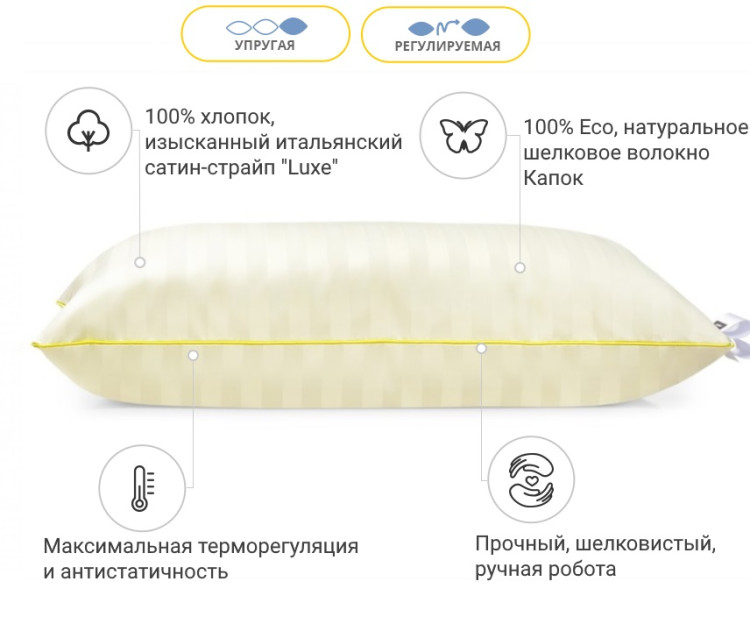 Подушка шовкова Mirson Carmela Hand Made Natural Silk Kapok 50x70 см, №1267, пружна