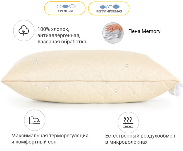 Подушка Memory Mirson Carmela 40x60 см, №1481 средняя