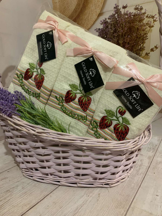 Набор вафельных кухонных полотенец Gold Soft Life Srrawberry 40x60 см из 12 шт