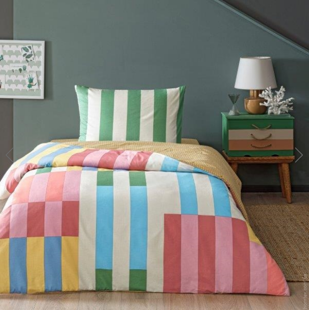 Постільна білизна TAC Ranforce Taffy pembe полуторний з простирадлом на резинці