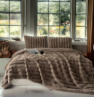 Плед - Покрывало Home Textile Sable Полоска 200x230 см с искусственного меха кофейный