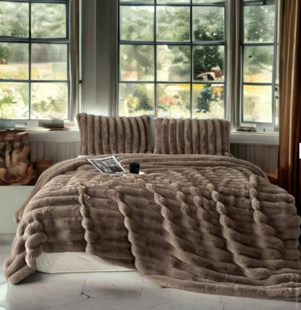Плед - Покрывало Home Textile Sable Полоска 200x230 см с искусственного меха кофейный