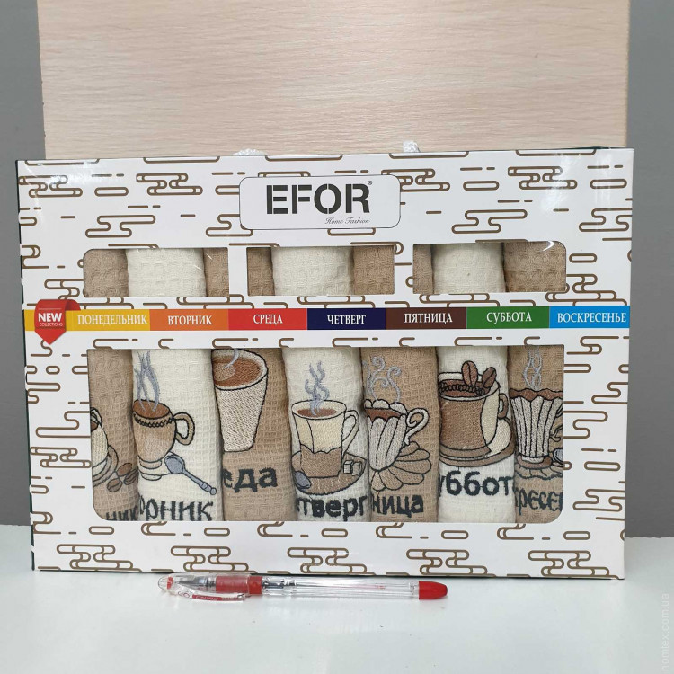 Набір вафельних рушників для кухні Efor з 7-ми штук 40x60 см, модель 14