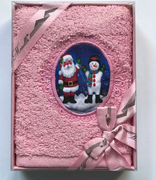 Полотенце Massimo Monelli махровое Санта и Снеговик 30x50 см розовый