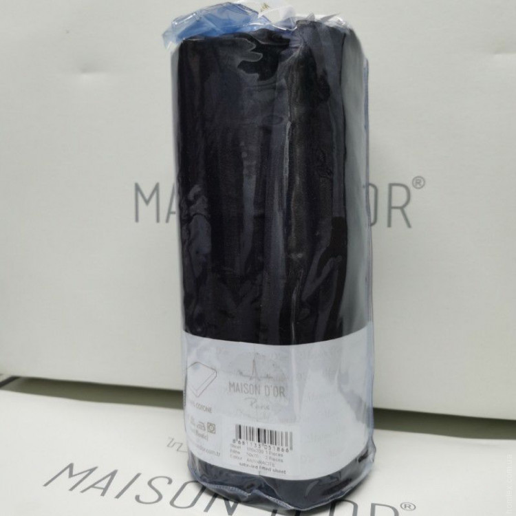 Простынь на резинке Maison D'or saten black 180x200 см с наволочками