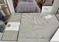 Покривало жакардове Moda Box Taliye 240x260 см сіре з наволочками