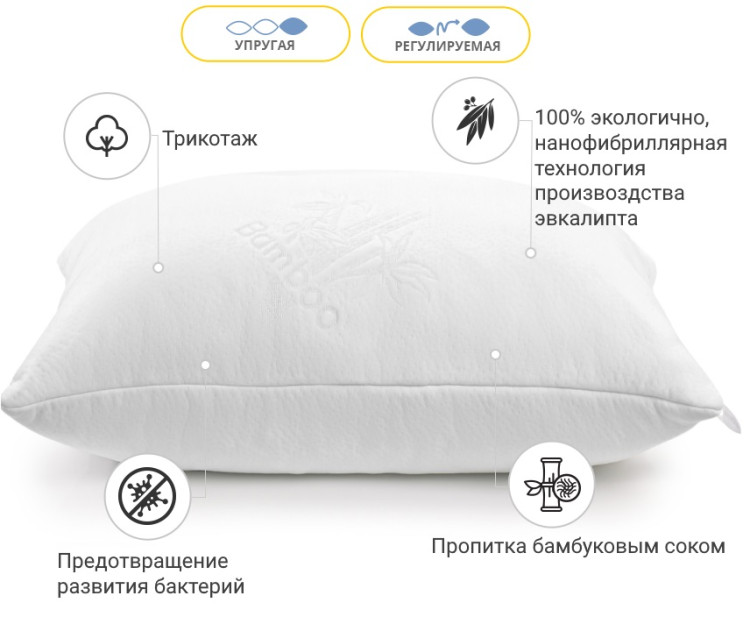 Подушка антиаллергенная с Эвкалиптом Mirson Julia 50x70 см, №765 упругая