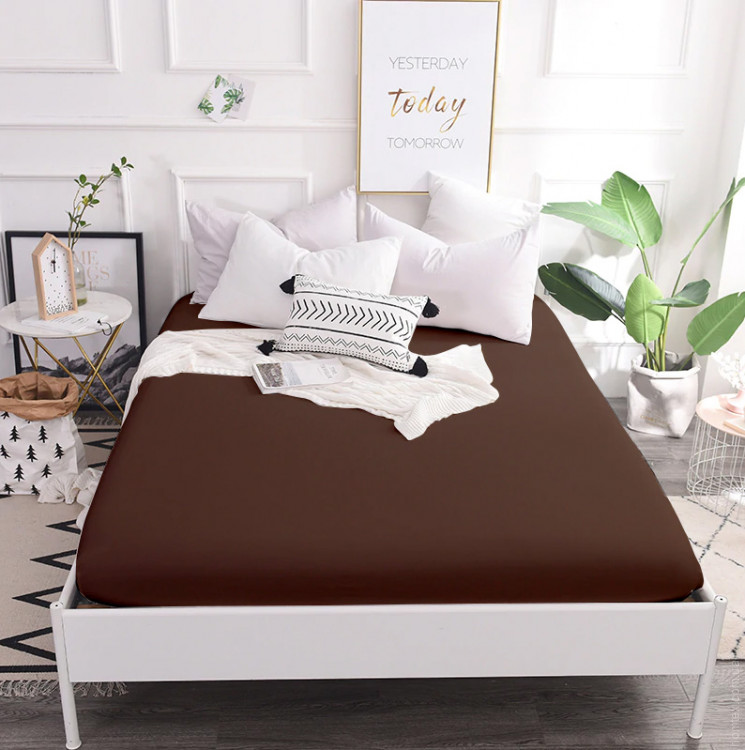 Простынь Mirson 19-1217 Chocolate Perla бязь 80x190 см на резинке по периметру Простынь Mirson 19-1217 Chocolate Perla бязь 200x200 см на резинке по периметру