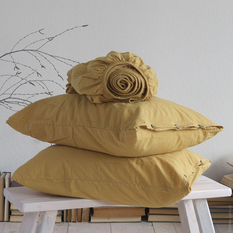 Набор простынь La Modno 180x200+30 см на резинке с наволочками 50х70 см Stonewashed Golden yellow Набор простынь La Modno 180x200+30 см на резинке с наволочками 50х70 см Stonewashed Golden yellow