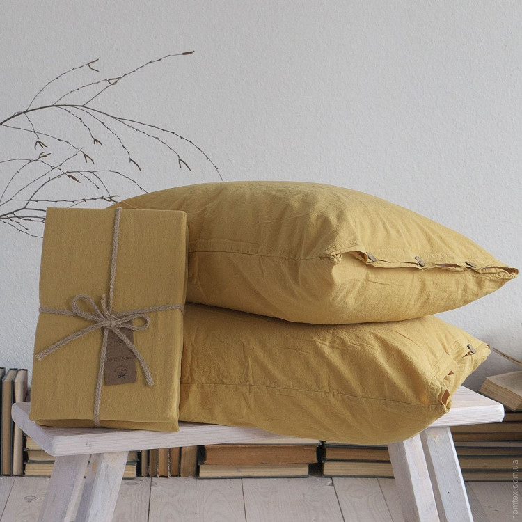 Набір простирадл La Modno 180x200+30 см на гумці з наволочками 50x70 см Stonewashed Golden yellow (жовтий)