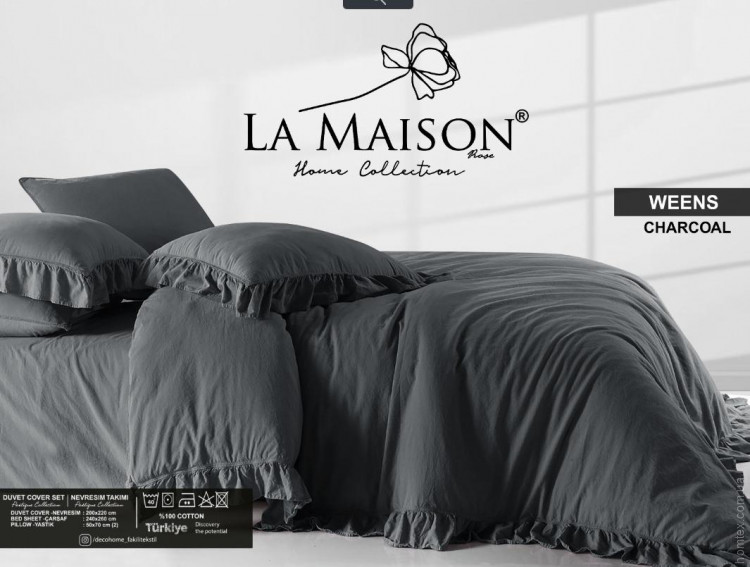 Постельное белье вареный хлопок La Maison Weens charcoal с рюшами евро