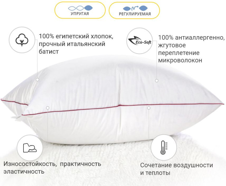 Подушка антиаллергенная Mirson De Luxe Eco-Soft 40x60 см, №471, упругая