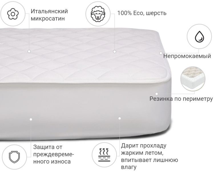 Наматрацник Mirson Стандарт Woollen 80x160 см, №239 (водонепроникний з гумкою по периметру)