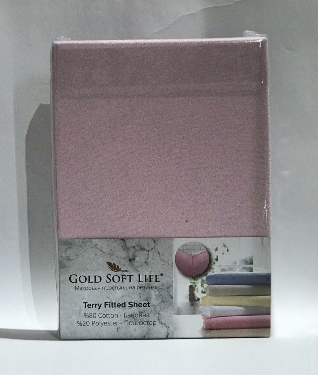 Простынь махровая на резинке Gold Soft Life Terry Fitted Sheet 160х200 см светло - розовая