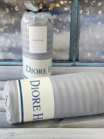 Сатинове простирадло на гумці Diore Home 180x200+30 см з наволочками світло-сіра