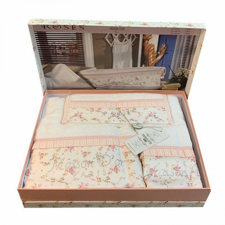 Набор бамбуковых полотенец Maison D'or Roses Turquoise Ecru