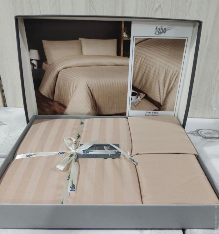 Постільна білизна сатин страйп Febo Elite satin бежевий євро Постільна білизна сатин страйп Febo Elite satin бежевий євро
