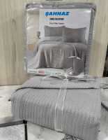 Покрывало - пике хлопковое Sahnaz 220x240 см с наволочками серое