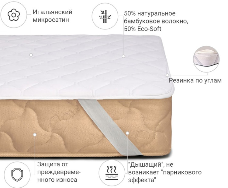 Наматрасник Mirson Стандарт Bamboo 140x190 см, №275 (обычный на резинке по углам)