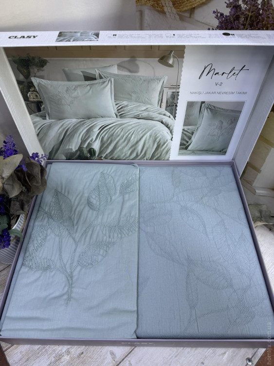 Постільна білизна Aran Clasy Ranforce Marlet V-2 євро з вишивкою