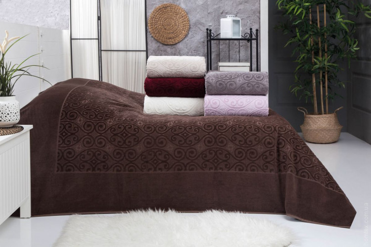 Простынь велюр/махра Belizza Hanzade шоколадная 200x220 см., 550 г/м2