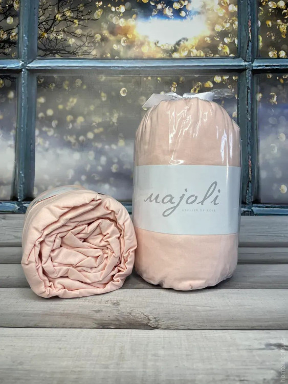 Простирадло бавовняне на резинці Majoli з наволочками 180х200 см + резинка персикова 