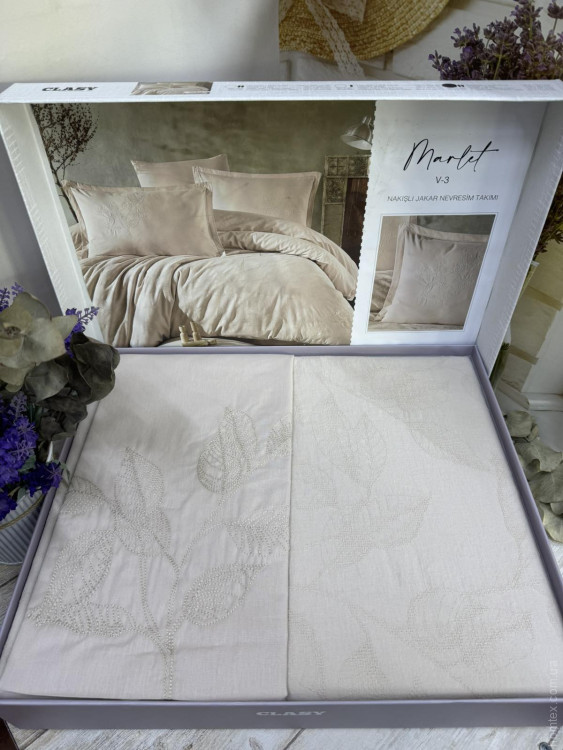 Постільна білизна Aran Clasy Ranforce Marlet V-3 євро з вишивкою