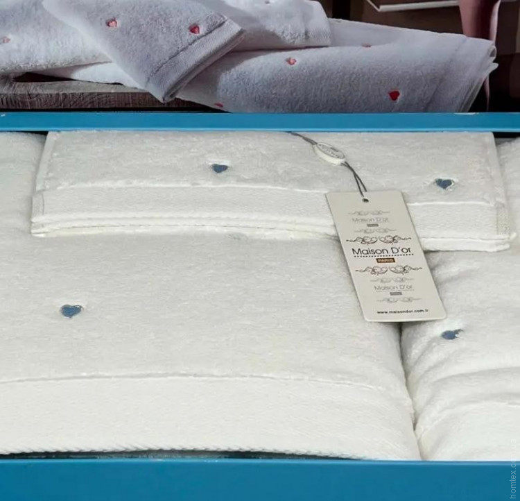 Набір махрових рушників Maison D'or Soft Hearts white (білий) - blue з 3-х штук
