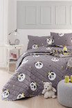 Покрывало стеганое с наволочками Enlora Home Kral Panda Gri серое 240х225 см