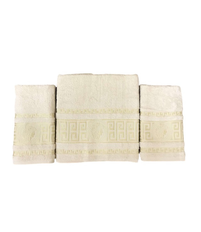 Набор махровых полотенец Gold Soft Life Версаче из 3 шт. 50х90 см и 70х140 см бежевый