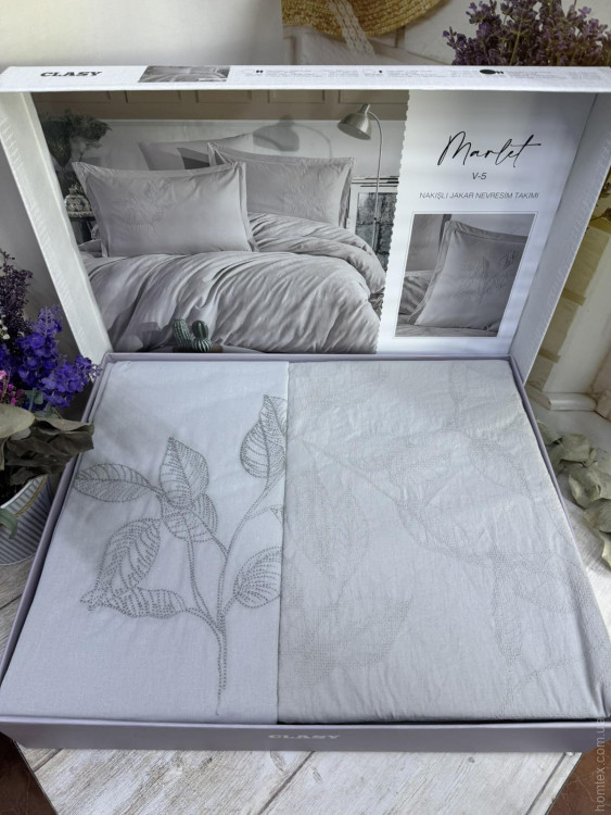Постільна білизна Aran Clasy Ranforce Marlet V-5 євро з вишивкою