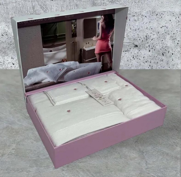 Набір махрових рушників Maison D'or Soft Hearts white (білий) - pink з 3-х штук