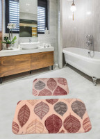 Набор ковриков для ванной комнаты Diva Yaprak Pudra 60x100+50x60 см