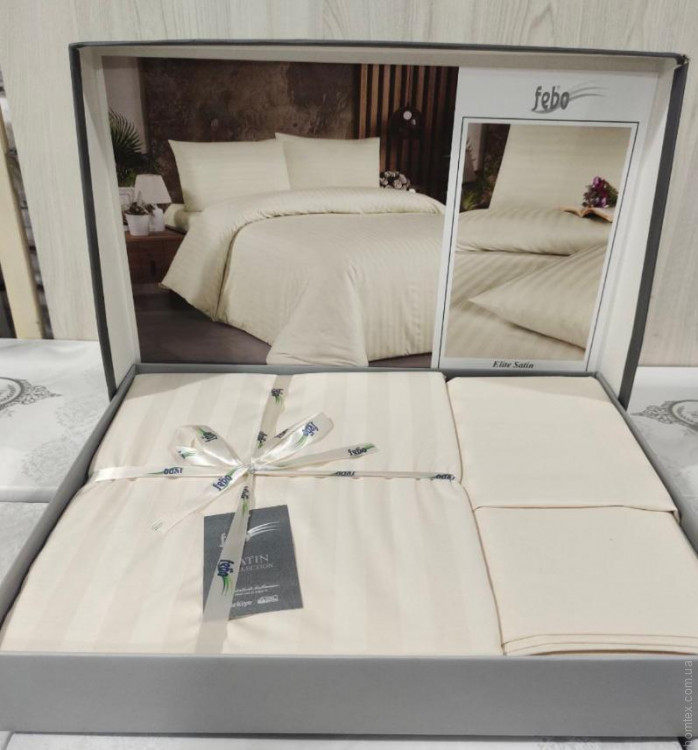 Постільна білизна сатин страйп Febo Elite satin кремове євро
