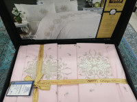 Постельное белье Mays Ranforce Elegan V01 светло-розовое с вышивкой евро