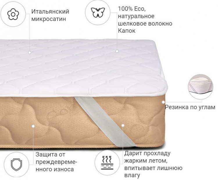 Наматрасник Mirson Silk Стандарт 160x190 см, №290 (обычный на резинке по углам)
