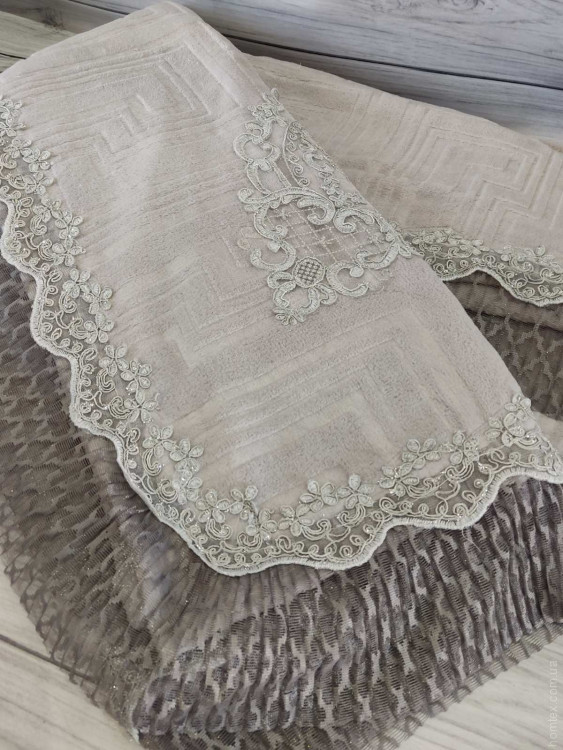 Покривало акрилове з мереживом Irina Home 220x240 з наволочками сіре