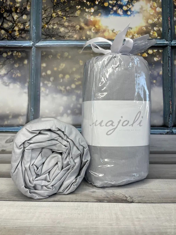 Простирадло бавовняне на резинці Majoli з наволочками 180х200 см + резинка сіра