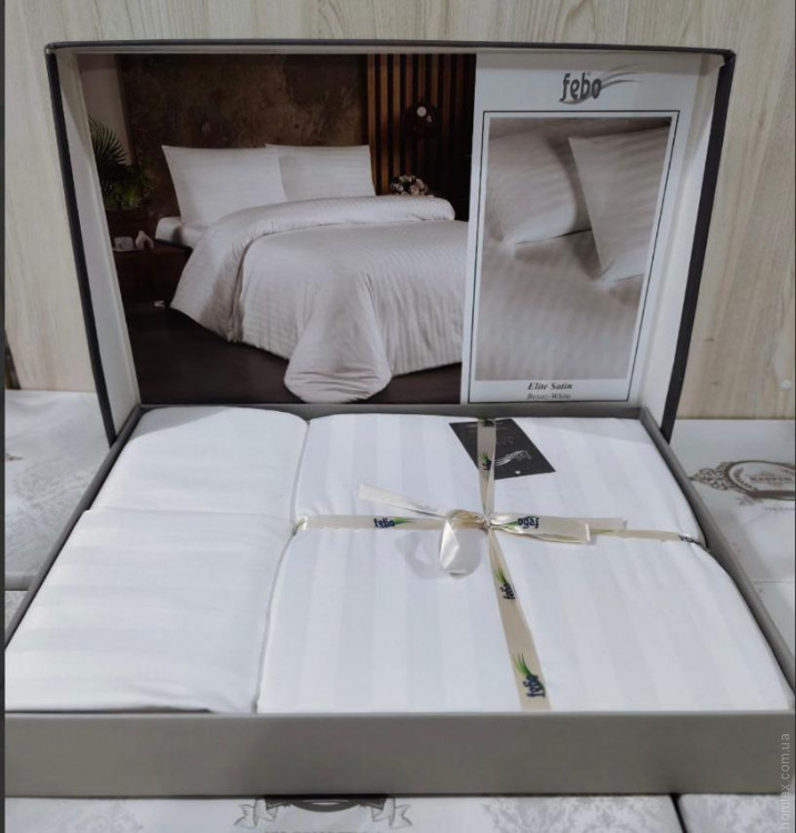 Постільна білизна сатин страйп Febo Elite satin біле євро