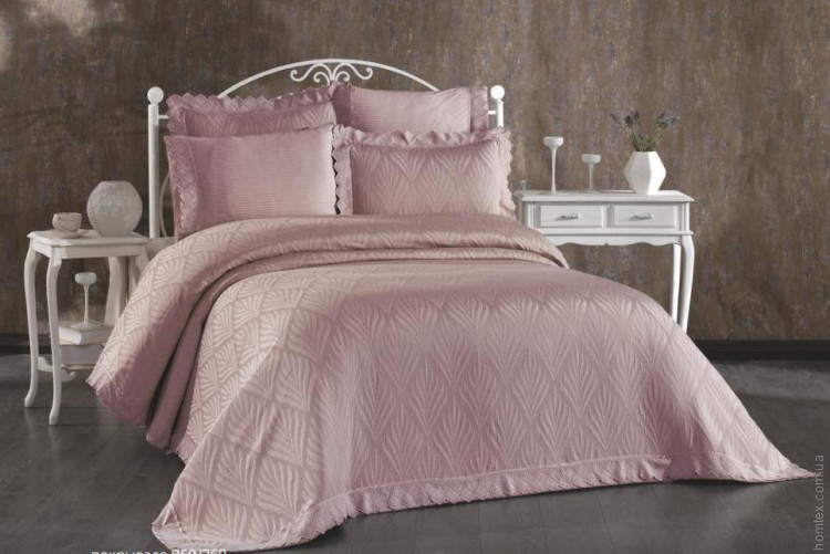 Покривало жакардове з мереживом Finezza Home Milano murdum 250x260 см з наволочками 50х70 см