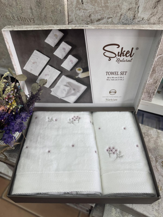 Набір махрових рушників з 2-х штук Sikel Гілочки 50x90+70x140 см, модель 3