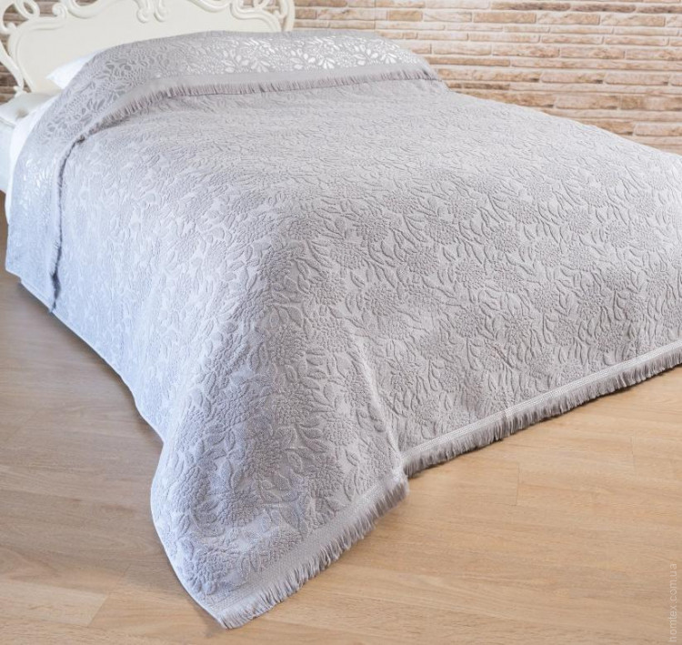 Простирадло махрове Uniko crown home 200x230 см Листя сіре