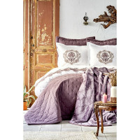 Набор постельное белье с пледом и покрывалом  Karaca Home Chester murdum 2020-1 фиолетовый евро