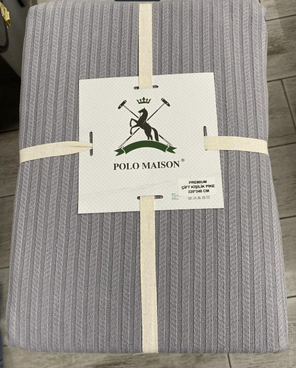 Покривало - піке бавовняне Polo Maison 220x240 см темно-сіре