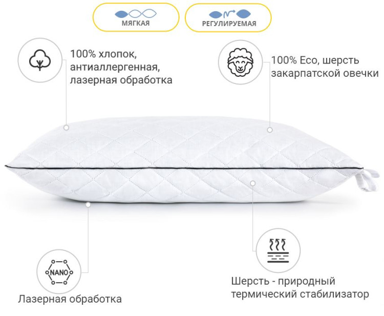 Подушка шерстяная Mirson Royal Pearl Premium 60x60 см, №1218, мягкая