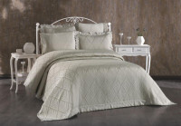 Покривало жакардове з мереживом Finezza Home Milano gri 250x260 см з наволочками 50х70 см